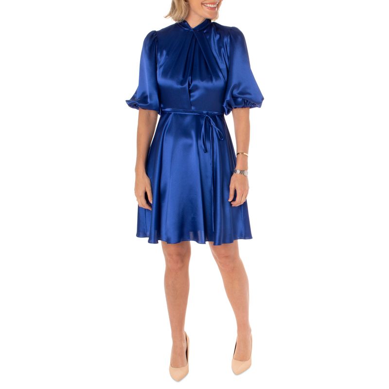 Women's Puff-Sleeve Satin A-Line Dress